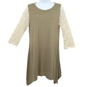 Kori America Mini Dress Tunic Top Lace Sleeves Size S Cream Khaki Green